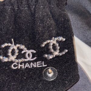 CHANEL Black and Silver Crystal Earrings